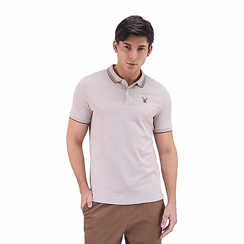 Men's Pique Flat Knit Collar Short Sleeve Eagle Embroidery Solid Color Polo