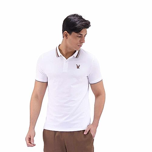 Men's Pique Flat Knit Collar Short Sleeve Eagle Embroidery Solid Color Polo