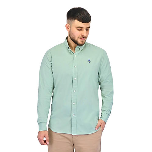 Men's Oxford Full Opening Full Sleeve Slim Fit Classic Embroidery Garment Wash Shirt