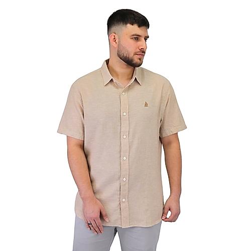 Men's Linen Short Sleeve Slim Fit Front Button Garment Wash Shirt