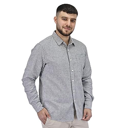 Men's Linen Long Sleeve Slim Fit Front Button Garment Wash Shirt