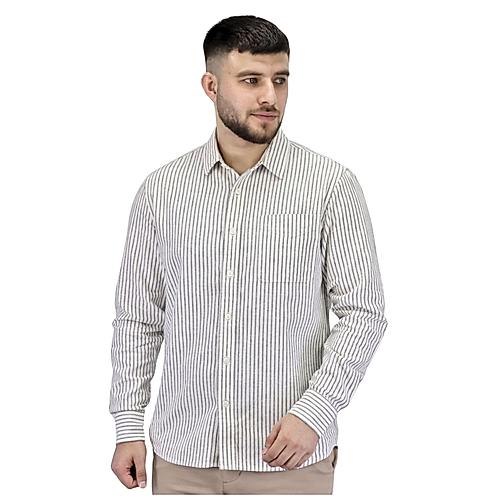 Men's Linen Long Sleeve Slim Fit Front Button Garment Wash Shirt