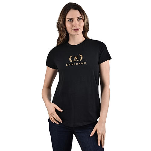 Women's Cotton Jersey Crew Neck Logo Print Tee