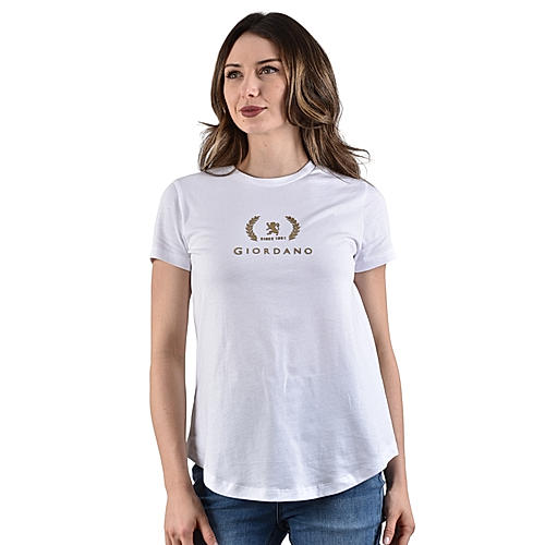 Women's Cotton Jersey Crew Neck Logo Print Tee