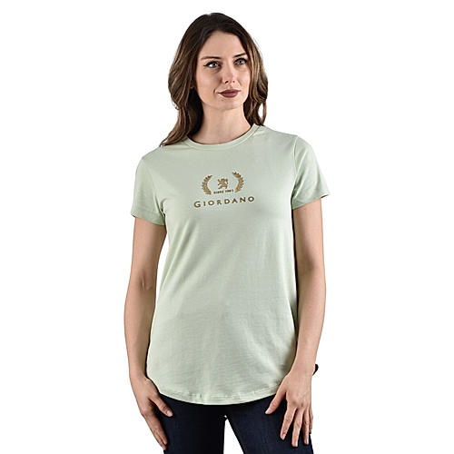 Women's Cotton Jersey Crew Neck Logo Print Tee