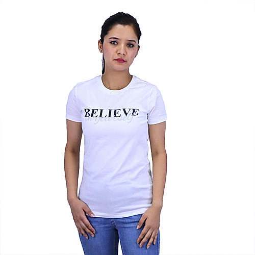 Women's Cotton Jersey Crew Neck Short Sleeve Message Print Tee