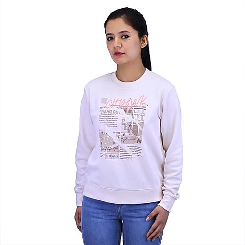 Women's Crewneck Long Sleeve Boyfriend Fit City Walk Collection Print Sweatshirt