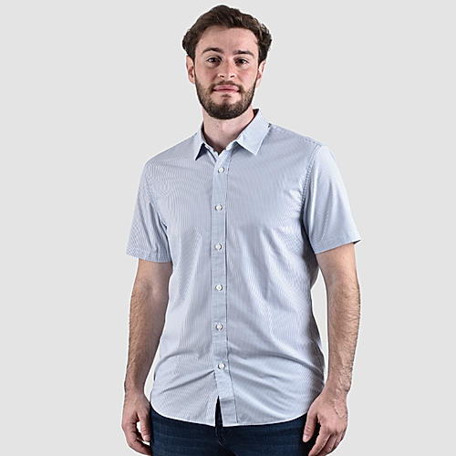 Men's  Cool Twill Full Opening Short Sleeve Front Button Garment Wash Shirt