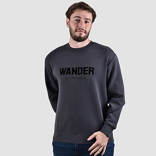 Men's Interlock Crewneck Long Sleeve Relaxed Fit Wander Wonder Collection Print Sweatshirt