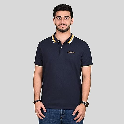 Men's Blue Short Sleeve Cotton-lycra Polo