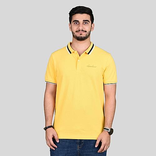 Men's Yellow Short Sleeve Cotton-lycra Polo