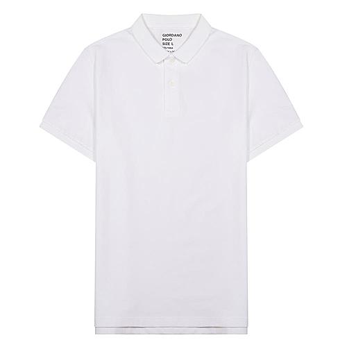 Men's White Solid Cotton Polo