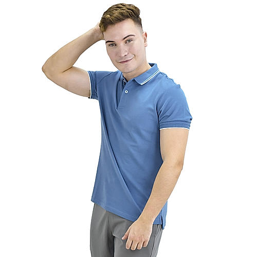 Men's Blue Solid Cotton Polo