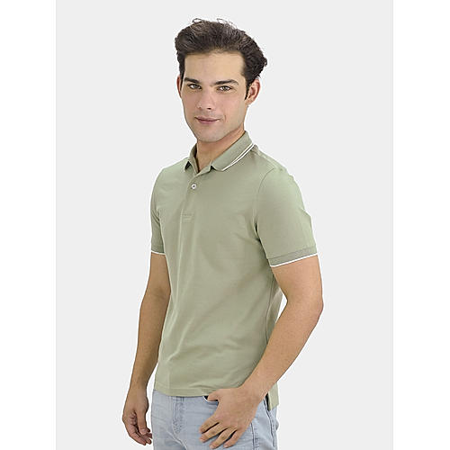 Men's Green Solid Cotton Polo