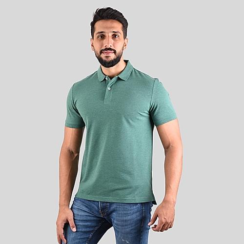 Men's Green Solid Cotton Polo