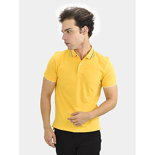 Men's Yellow Solid Cotton Polo