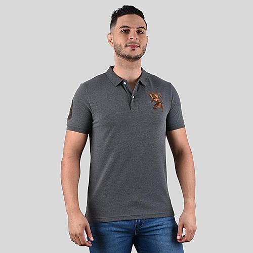 Men's Grey 3D Lion Polo