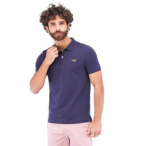 Men's Pique Flat Knit Collar Slim Fit Embroidery Solid Polo