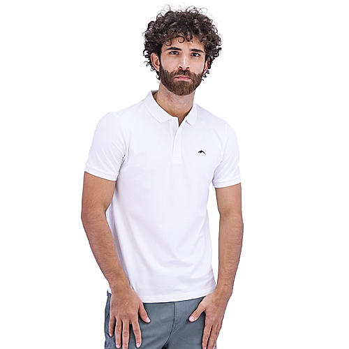 Men's Pique Flat Knit Collar Slim Fit Embroidery Solid Polo