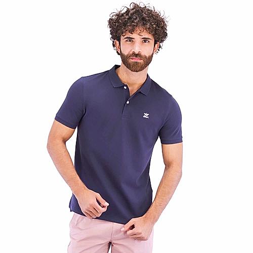 Men's Pique Flat Knit Collar Slim Fit Embroidery Solid Polo