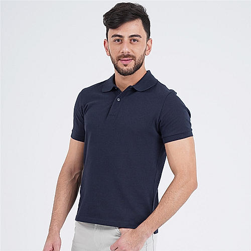 Men's Blue Solid Performance Polo