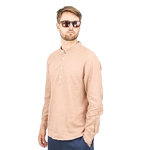 Men's Linen Band Collar Shirt