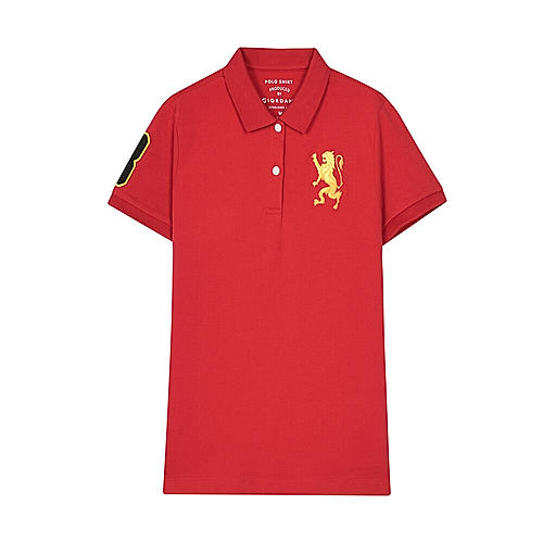 Women Red 3D Lion Polo