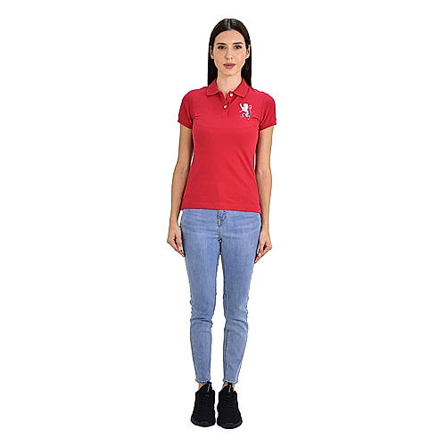 Women Red 3D Lion Polo