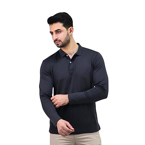 Men's Flat Knit Collar Long Sleeve Liquid Touch Slim Fit Solid Color Polo