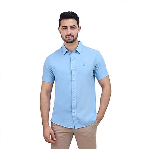 Men's Linen Short Sleeve Slim Fit Front Button Garment Wash Shirt