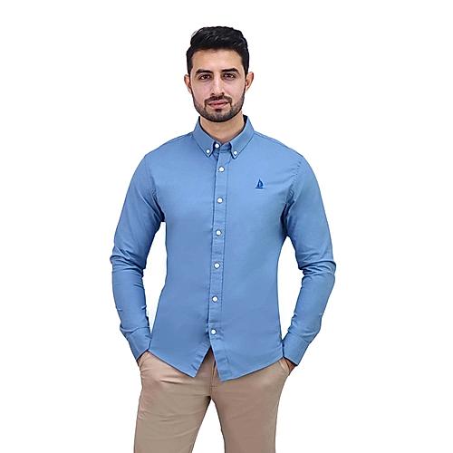 Men's Cotton Spandex Oxford Slim Fit Embroidery Shirt