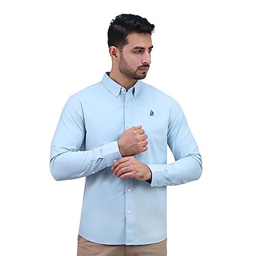 Men's Cotton Spandex Oxford Slim Fit Embroidery Shirt