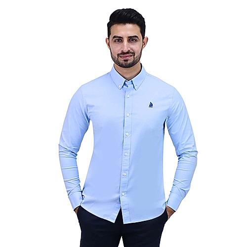 Men's Cotton Spandex Oxford Slim Fit Embroidery Shirt