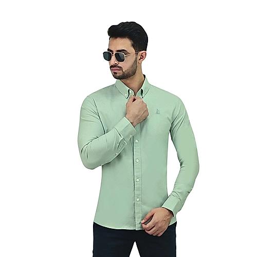 Men's Cotton Spandex Oxford Slim Fit Embroidery Shirt