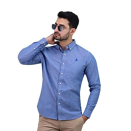 Men's Cotton Spandex Oxford Slim Fit Embroidery Shirt