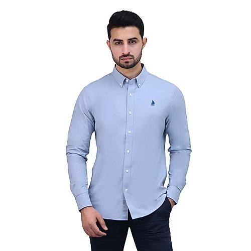 Men's Cotton Spandex Oxford Slim Fit Embroidery Shirt