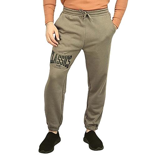 Men's French Terry Mid Rise Relaxed Tapered Fit Classic Print Knit Joggers