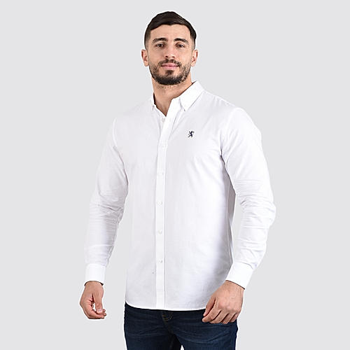 Men's Oxford Shirt with Small Lion Embroidery