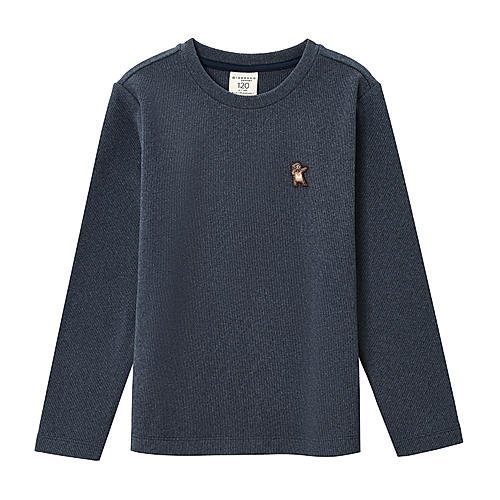 Kids' Velour Crew Neck Long Sleeve Embroidery Tee