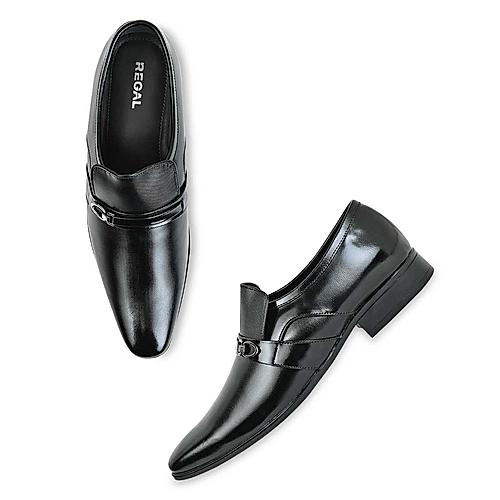 Regal Black Mens Formal Textured Leather Slip On Shoes