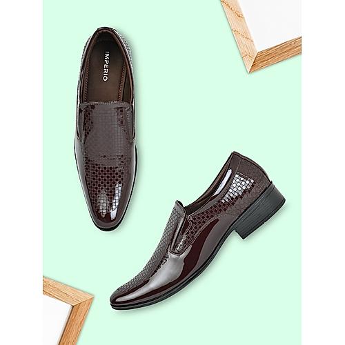 Imperio Maroon Mens Textured Leather Formal Slip On Shoes