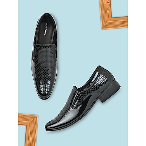Imperio Black Mens Textured Leather Formal Slip On Shoes