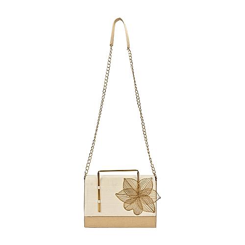 Rocia By Regal Gold Women Raw Silk Embellished Flower Handheld Bag