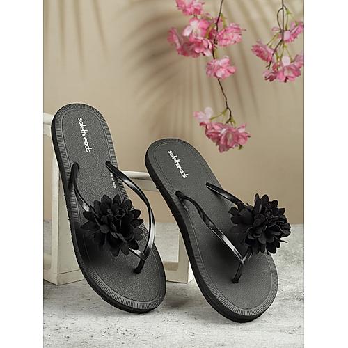 SOLE THREADS BLACK WOMEN FLORET FLIP FLOPS