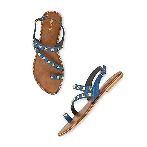 Rocia By Regal Denim Blue Women Studded Flat Sandals
