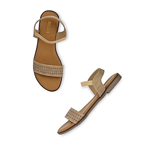 ROCIA Beige Women Laser Cut Flat Sandals