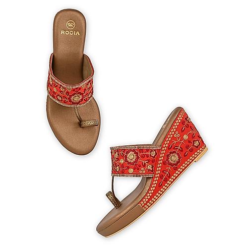 ROCIA Maroon Women Hand Embroidered High Wedges