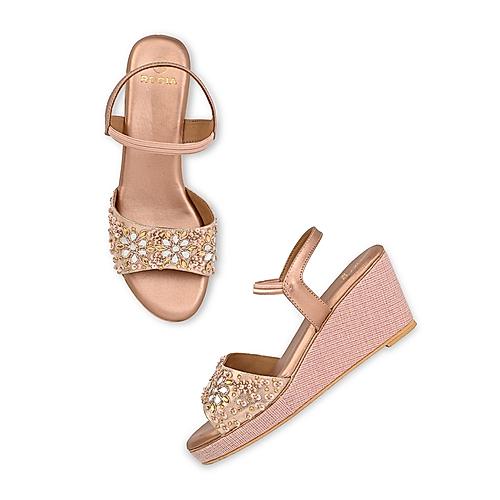 ROCIA Rose Gold Women Mirror Work Wedges