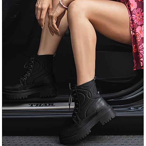 ROCIA Black Women Chunky Heel Ankle Length Boots