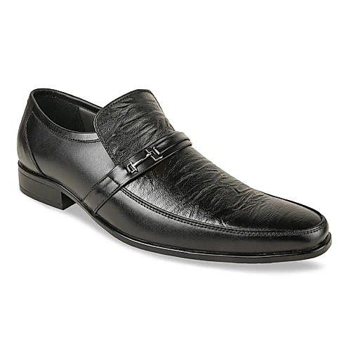 Regal Black Men Textured Leather Slip On Shoes